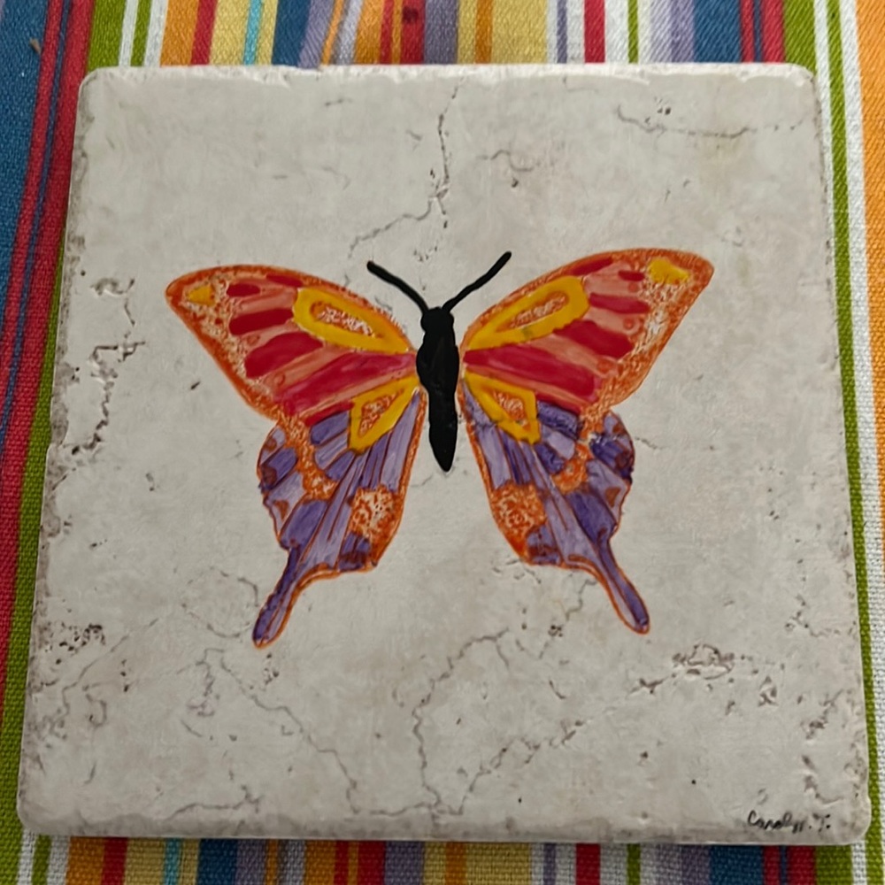 Hand painted butterfly trivet / hot plate